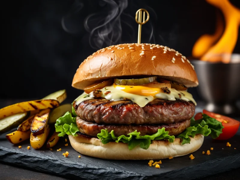 Burger-Komposition auf Schieferbrett — Stadtgrill Burger