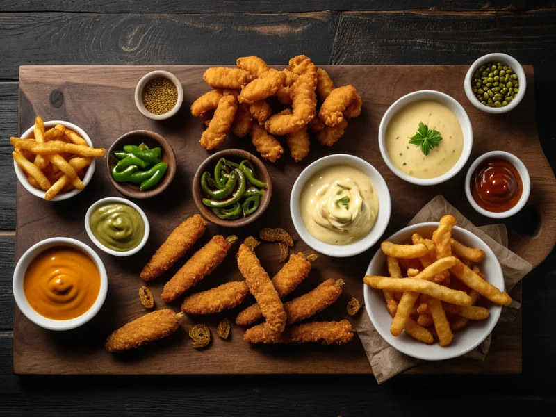 Snack-Holzteller mit Curly Fries, Mozzarella-Sticks und Jalapeños — Stadtgrill Burger